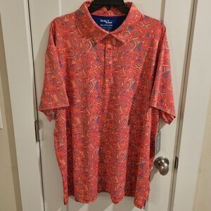 NWT Birdie Bound Performance Golf Polo Shirt Coral Pink - AOP Tribal - Size 3XL